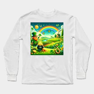 Enchanted Irish Countryside St. Patrick's Day Illustration Long Sleeve T-Shirt